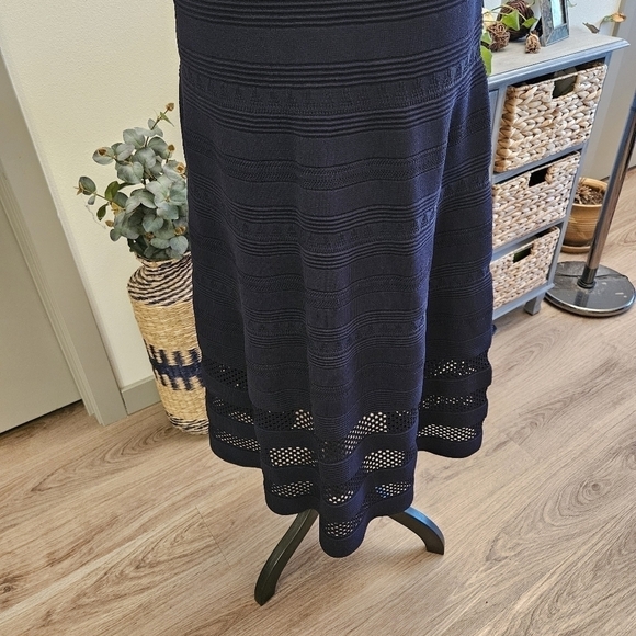 Eliza J Navy Fit and Flare Pullover Pointelle Knit Sweater dress Size XL - Picture 2 of 9